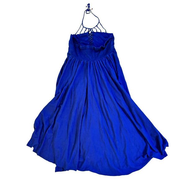 City Chic Plait Detail Maxi Dress Royal Blue Cotton Sz 20 Pleated Cage Halter - Picture 2 of 8